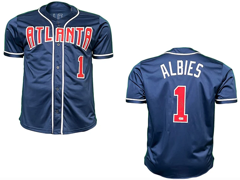 Ozzie Albies Autographed Atlanta Pro Style Baseball Jersey Blue (Beckett)