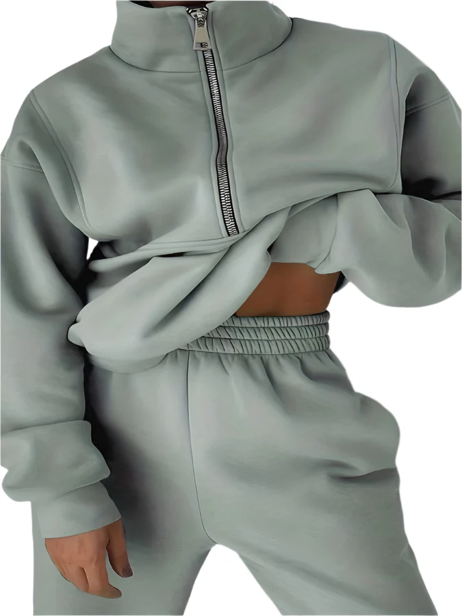 Stilfuldt Joggings?t med Halv Lynl?s og Behagelig Pasform