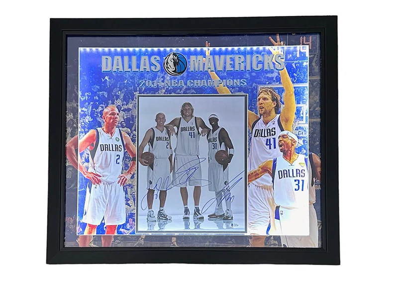 Dirk Nowitzki Jason Kidd & Jason Terry Signed 3D frame Photo W LED Light Beckett 29x25