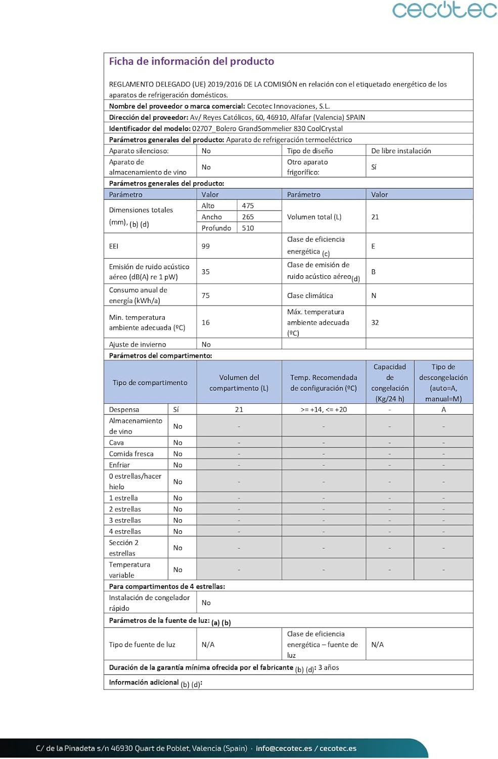 Cecotec vinkylskåp GrandSommelier 24000 svart kompressor. 24 flaskor med kompressor som garanterar hög prestanda. Justerbar temperatur och pekkontrollpanel