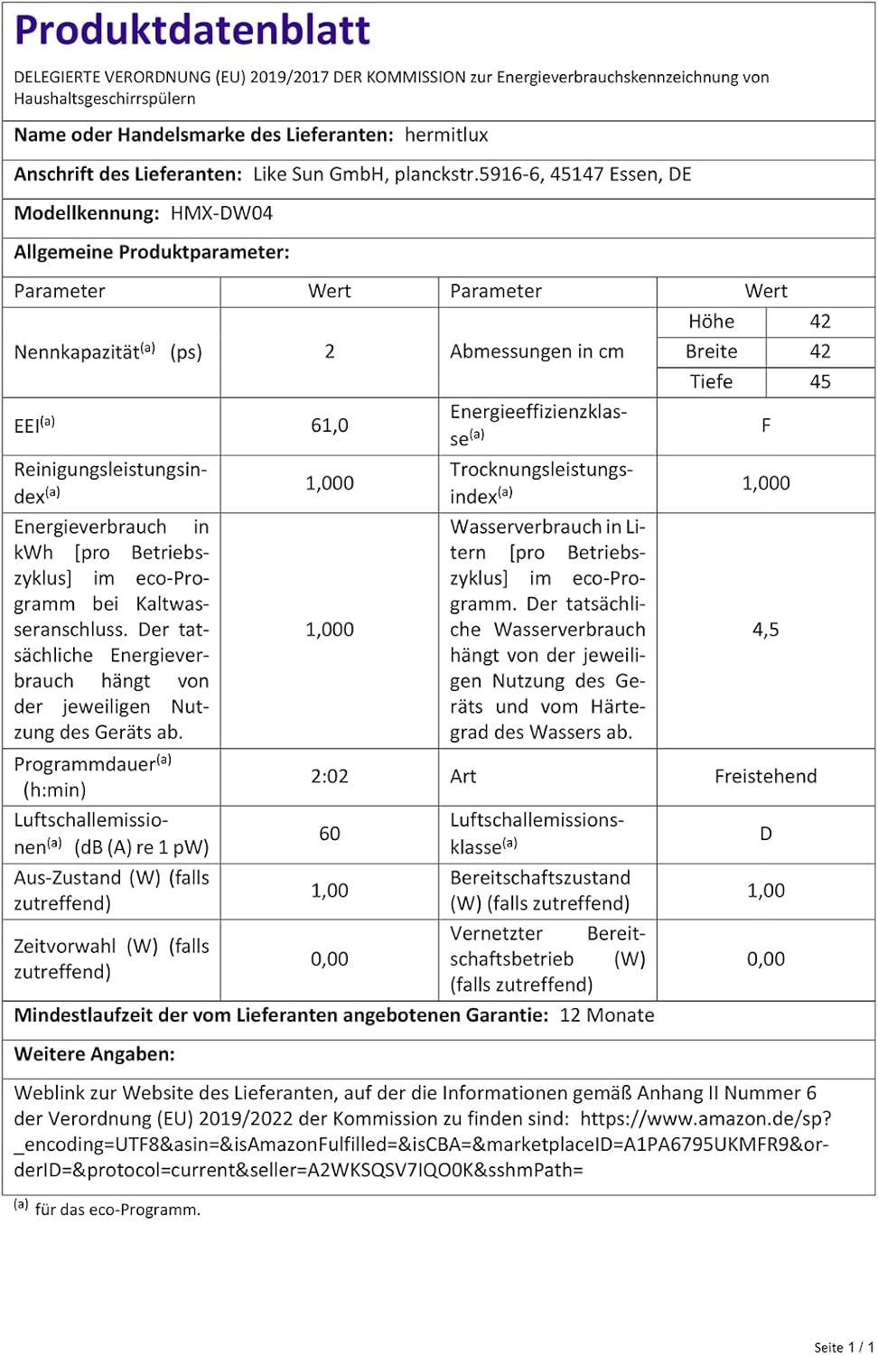 Hermitlux Mini-diskmaskin, diskmaskin, kan användas med kran eller utan kran, bredd 43 cm, rymmer 4 uppsättningar, lämplig för camping, 175 kWh/år, vit