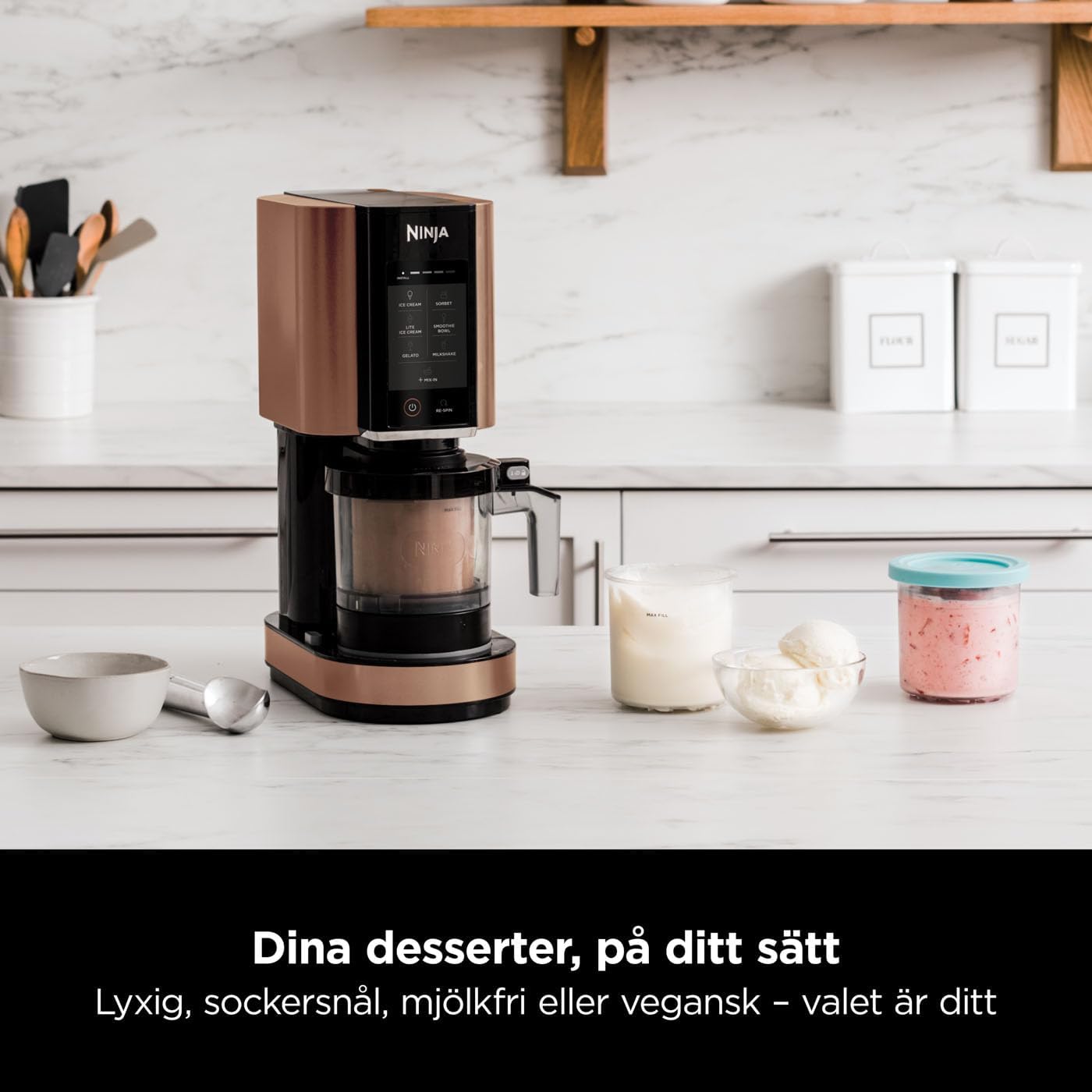 Ninja CREAMi Ice Cream and Frozen Dessert Maker with 3 Containers, 7 Programs for Ice Cream, Gelato, Sorbet, Smoothie Bowl, Milkshakes and More, Cooking 1.4 Litre Ice Cream, Black & Cup, NC300EUCP