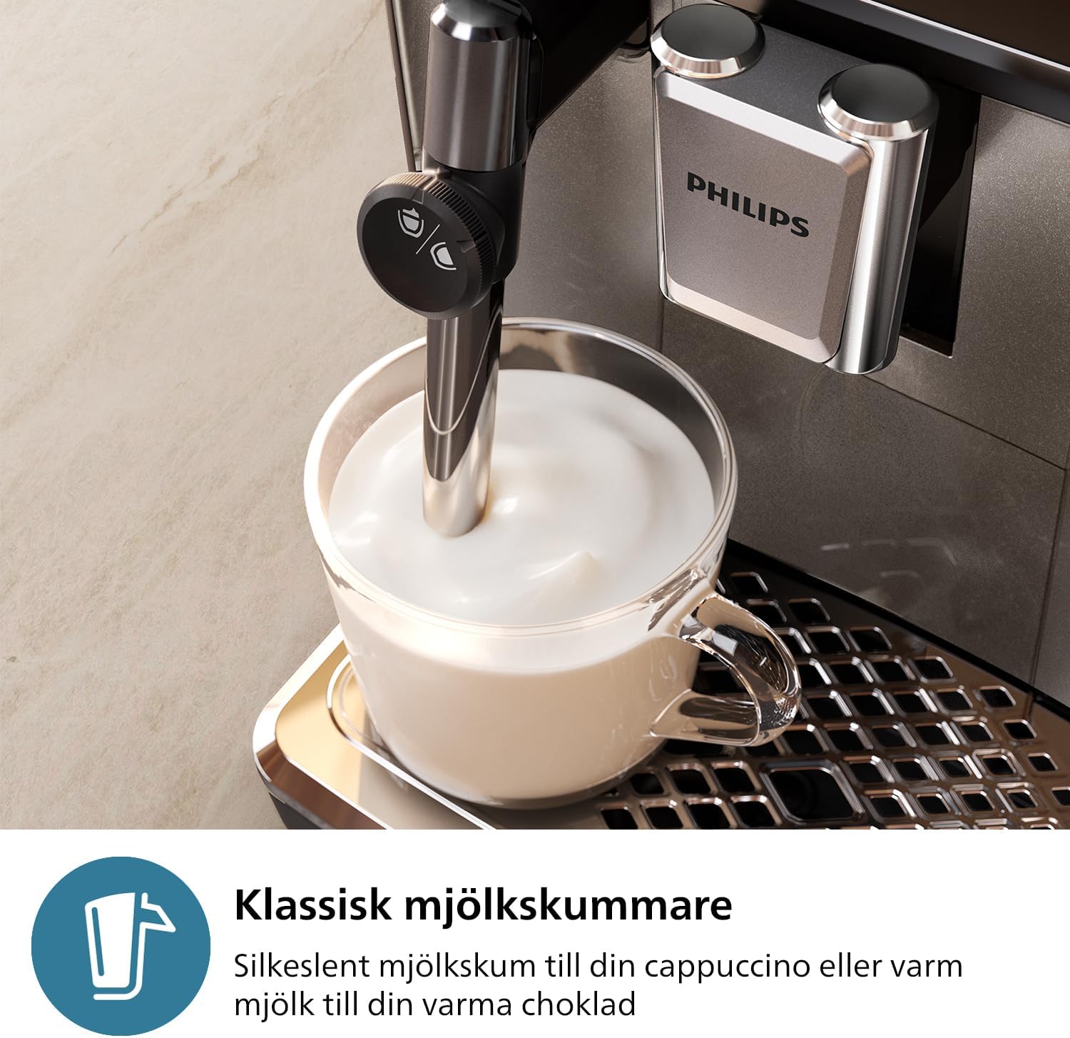 Philips 2200 Series Espresso Machine - Coffee Machine with 12-Step Grinder Setting, Touch Screen, Automatic Descaling, My Coffee Choice and Milk Frother for Cappuccino (EP2220/10)