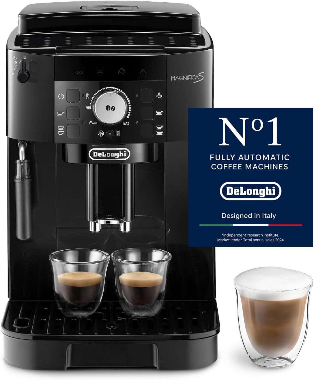 De'Longhi Magnifica S, Automatisk Kaffemaskin från Böna till Kopp, Espresso- och Cappuccinomaskin, ECAM22.110.B, Svart