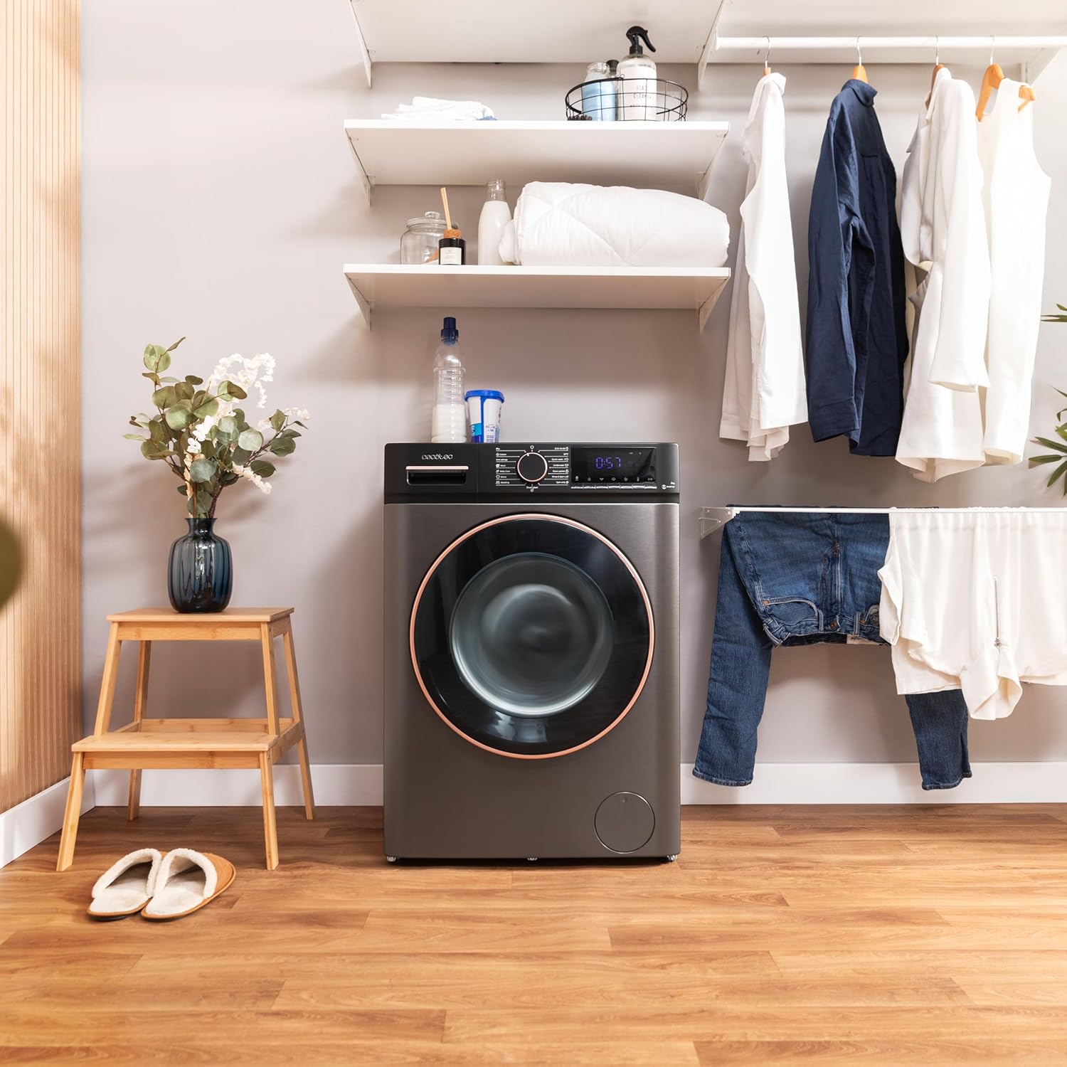 Cecotec 9 kg Bolero Dresscode 9610 Inverter Steel A. 2 000 W, 1 400 rpm, ångfunktion, inverter Plus-motor, 15 program, optimerar vattennivån och tvättiden