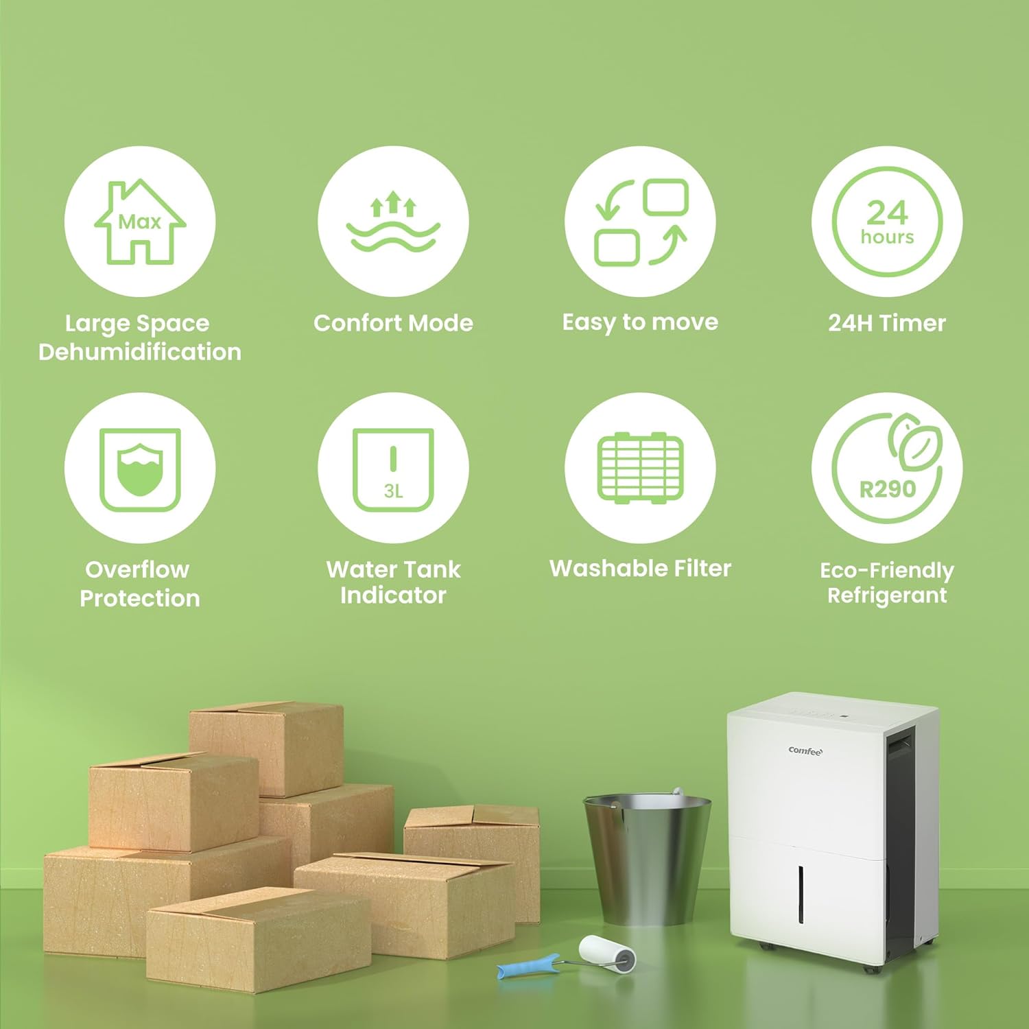 Comfee MDDP-30DEN7 Dehumidifier 30L/ 24h Room Dimensions approx 180 m³ (72 m²)