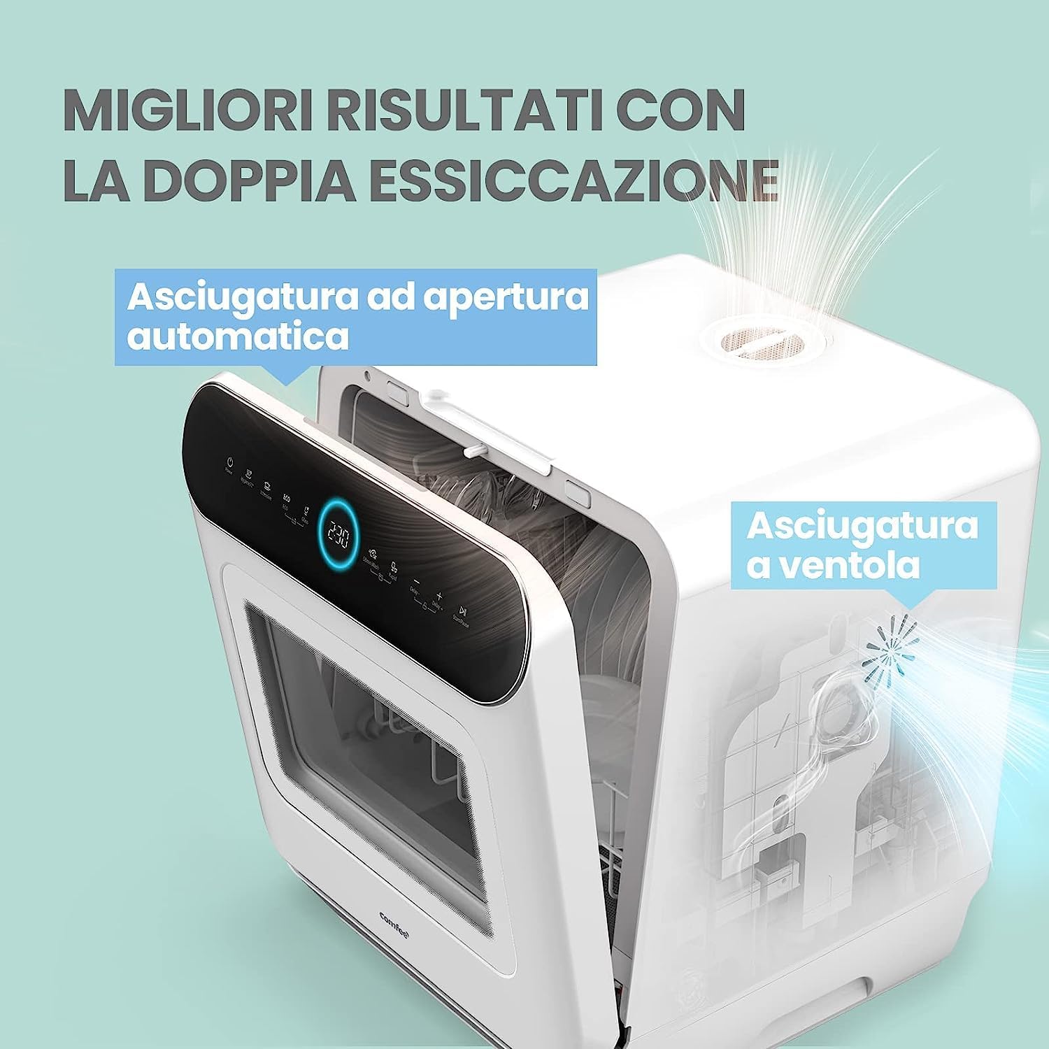 COMFEE Freestanding Dishwasher, for 3 Cutlery, 7 Programs, LED Touch Screen, Delayed Start and Off-Season Washing Function - White