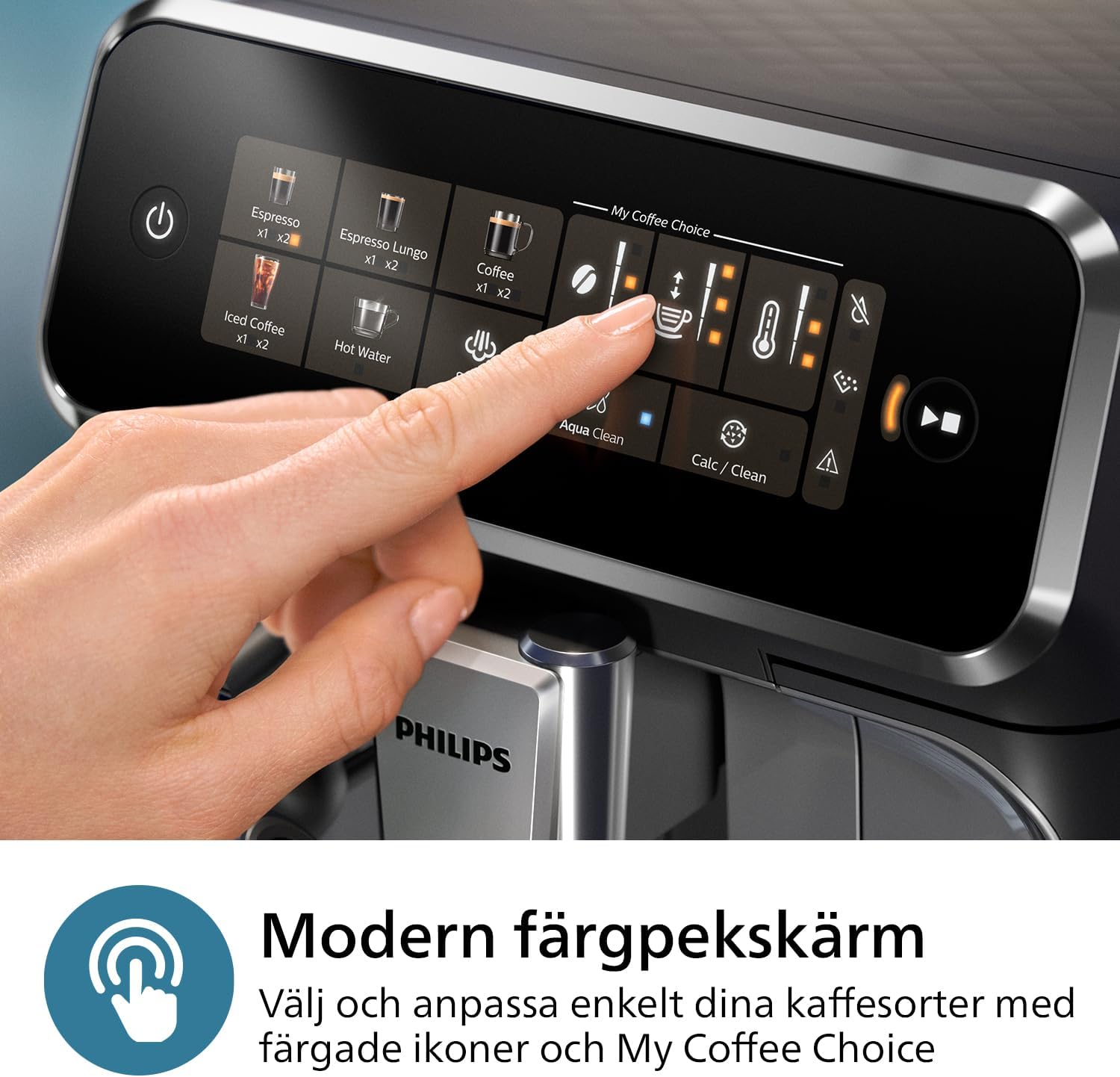 Philips 2200 Series Espresso Machine - Coffee Machine with 12-Step Grinder Setting, Touch Screen, Automatic Descaling, My Coffee Choice and Milk Frother for Cappuccino (EP2220/10)