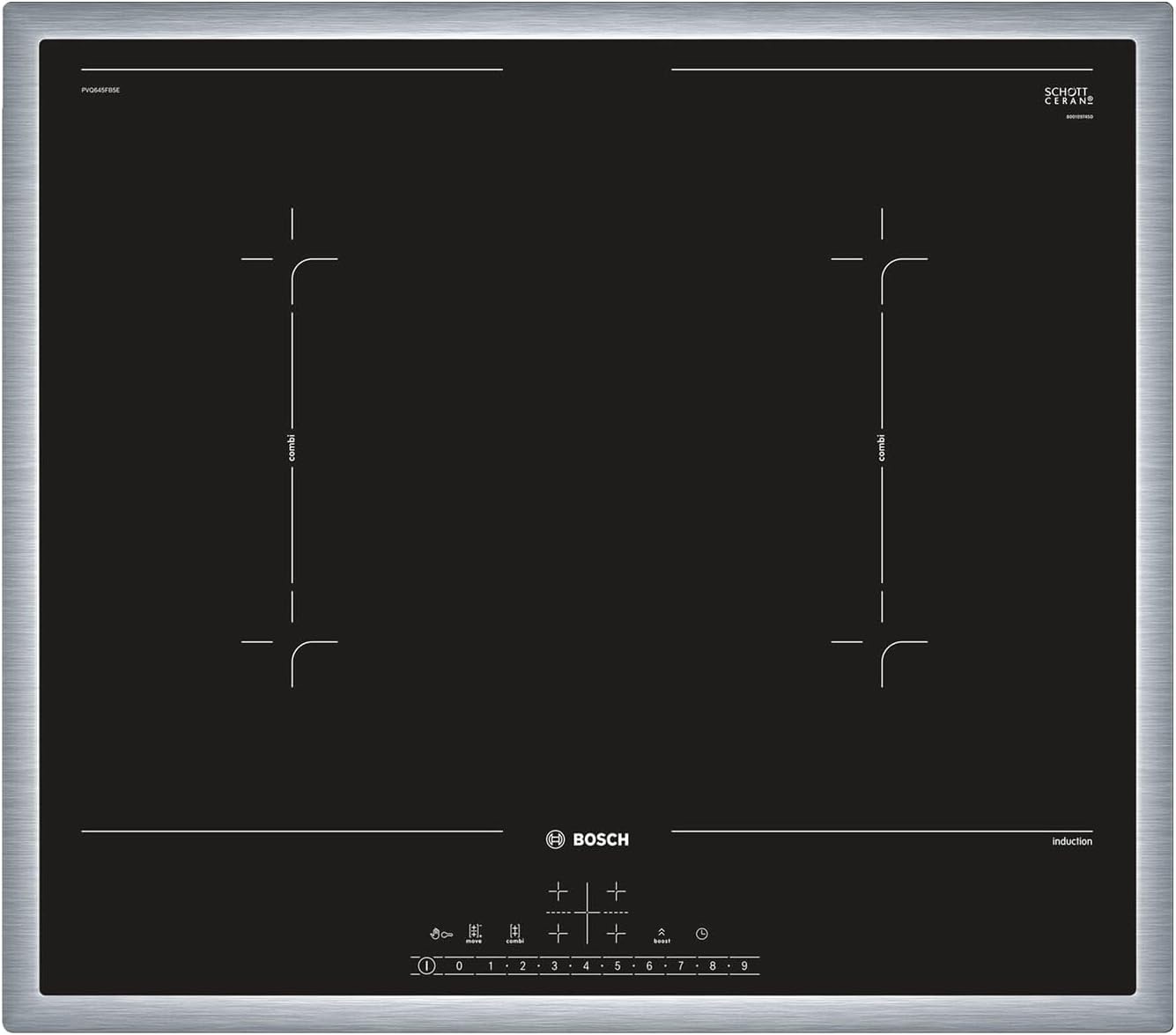 Bosch PKC845FP1D Series 6 Glass Ceramic Pouring (Autark), 80 cm Wide, Made in Germany, Frying Zone for Large Kitchen Utensils, PowerBoost Faster Cooking, DirectSelect Intuitive Operation
