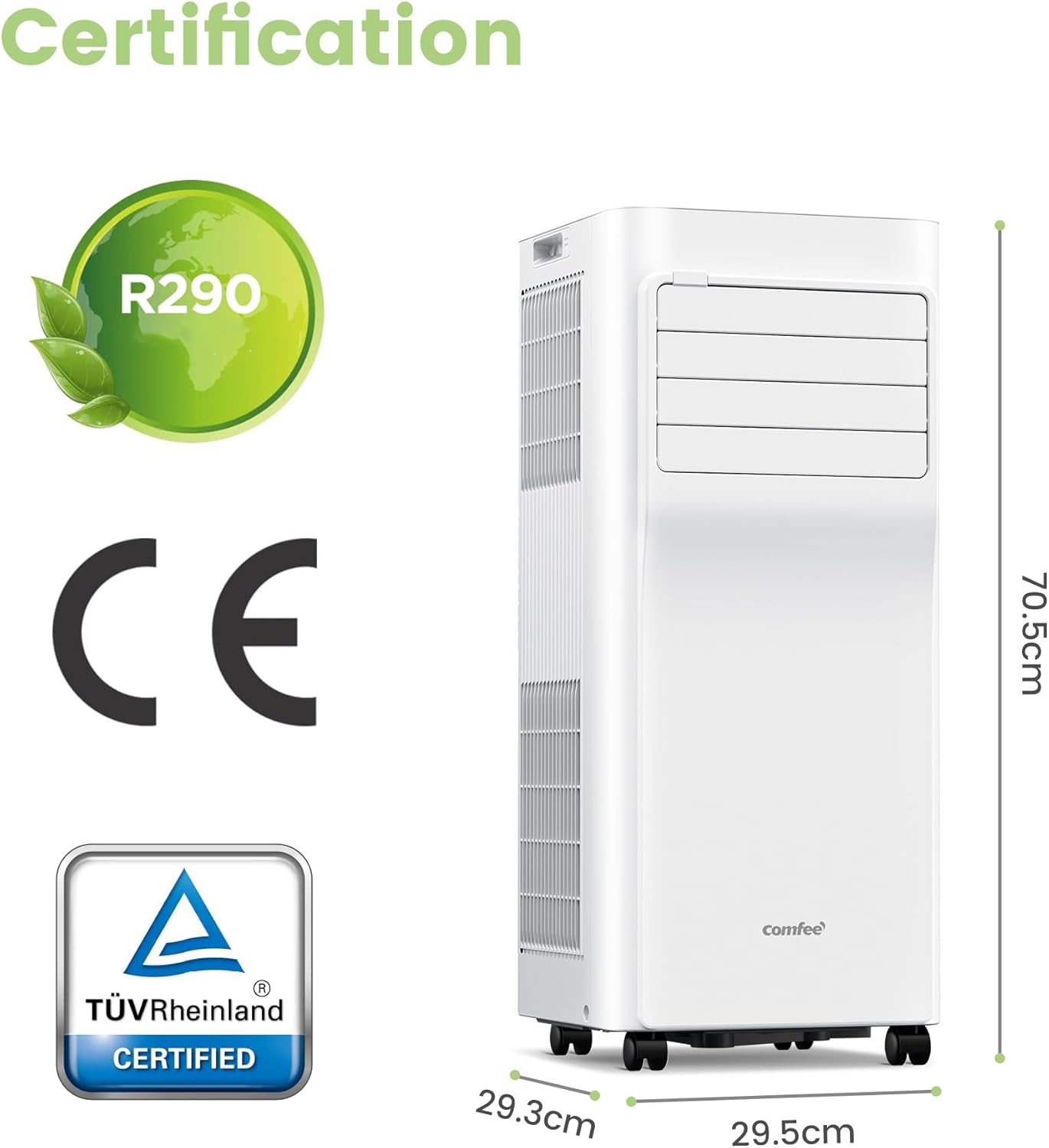 COMFEE Mobil luftkonditionering 9000 BTU/h 2,6 kW, APP-kontroll, 3 lägen, 3 ventilationshastigheter, kompakta storlekar, för 33 ㎡-delar, Breezy Cool 2.6, Fungerar med Alexa