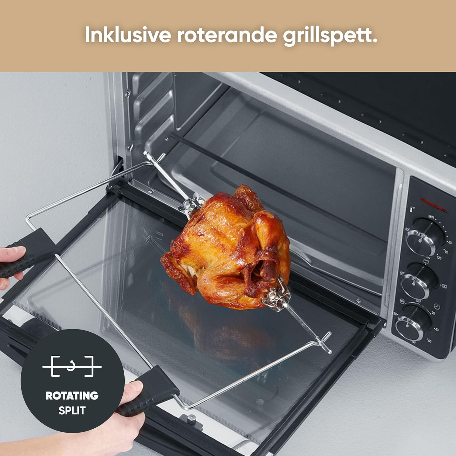 SEVERIN bak- och rostugn med varmluftsfunktion, miniugn med grillgaller, bakplåt, roterande spett och pizzasten, mångsidig varmluftsugn med 42 L kapacitet, 1 800 W, svart, TO 2058