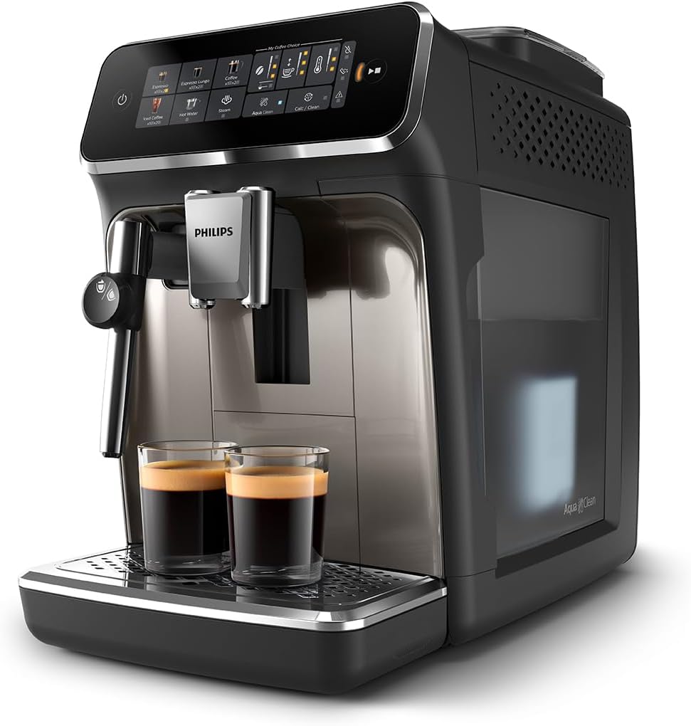 Philips 2200 Series Espresso Machine - Coffee Machine with 12-Step Grinder Setting, Touch Screen, Automatic Descaling, My Coffee Choice and Milk Frother for Cappuccino (EP2220/10)