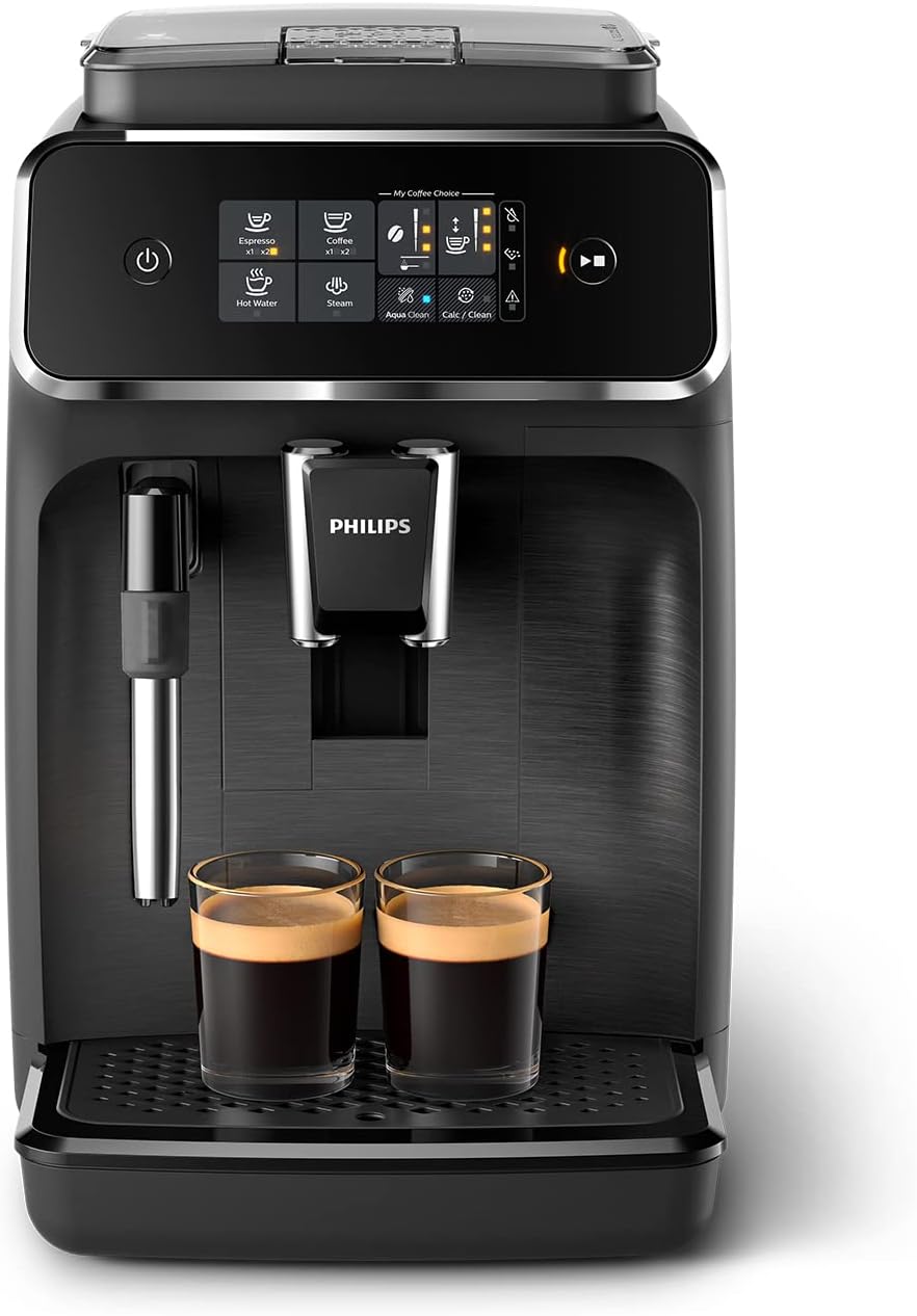 Philips 2200 Series Espresso Machine - Coffee Machine with 12-Step Grinder Setting, Touch Screen, Automatic Descaling, My Coffee Choice and Milk Frother for Cappuccino (EP2220/10)