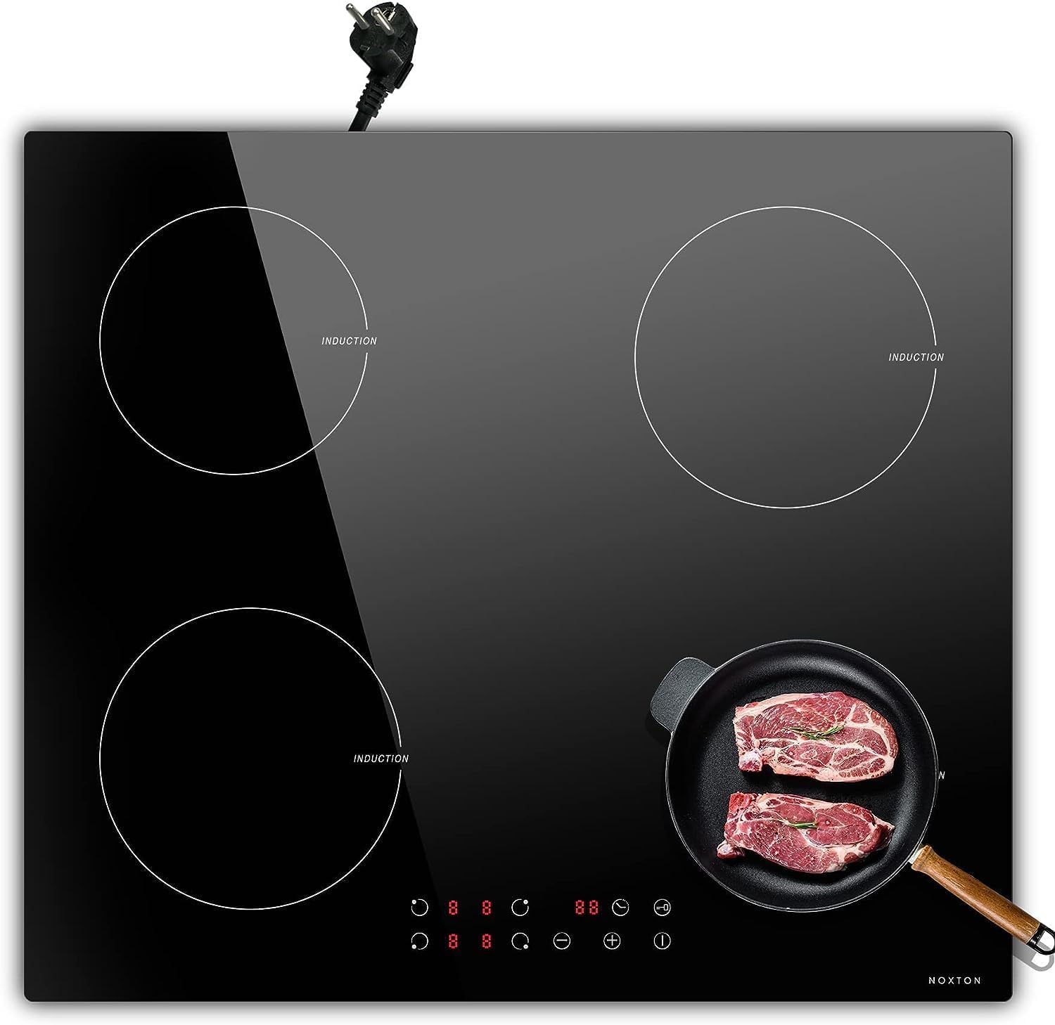 Noxton Induktionsplatta 60cm, 3500W, 220-240V 4-bränder, Touch-kontroll,Installation Plug, Touch-drift,9 Värmenivåer,1-99min timer, Barnsäker själv,Automatisk avstängning, B46414