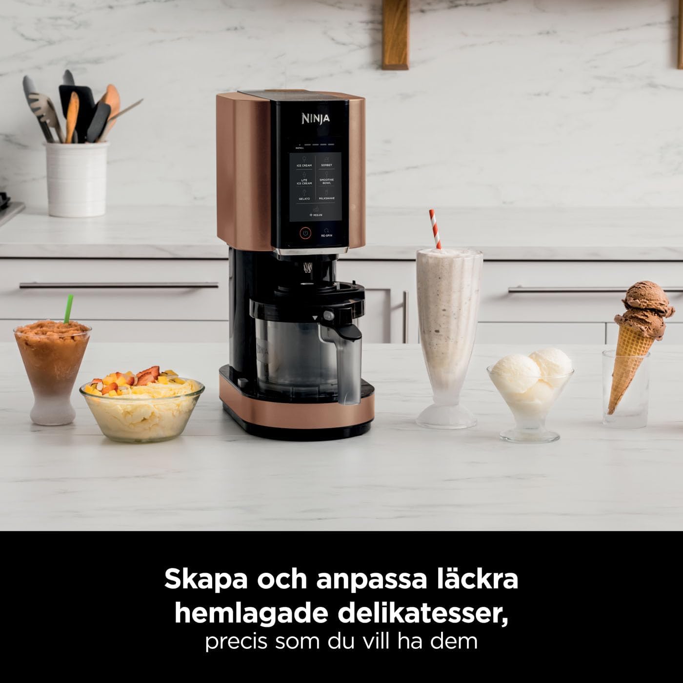 Ninja CREAMi Ice Cream and Frozen Dessert Maker with 3 Containers, 7 Programs for Ice Cream, Gelato, Sorbet, Smoothie Bowl, Milkshakes and More, Cooking 1.4 Litre Ice Cream, Black & Cup, NC300EUCP