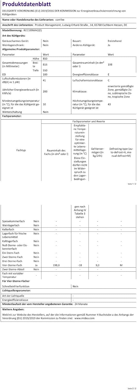 Comfee RCC100WH2(E) Freezer/169kWh/Year/85cm High/99L/38dB/Low Volume/High Efficiency D-Shaped Tube/Suitable for Different Use Scenarios/Adjustable Temperature Controller/White