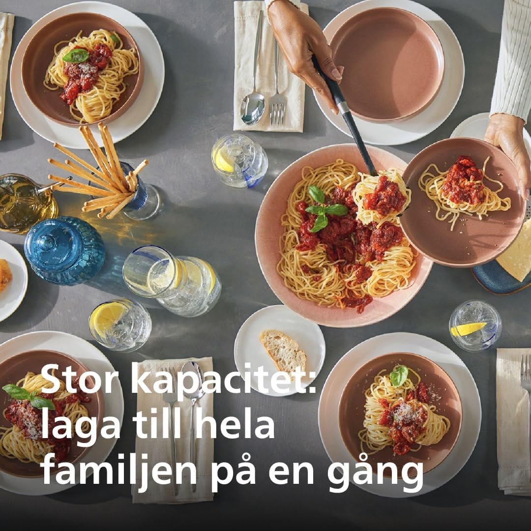 Philips 7000 Series Pastamaskin, Automatisk Integrerad Vägningsteknologi, ProExtrude-teknik, 8 Formskivor, Enkel Rengöring, Upp till 8 Portioner, Svart (HR2665/93)