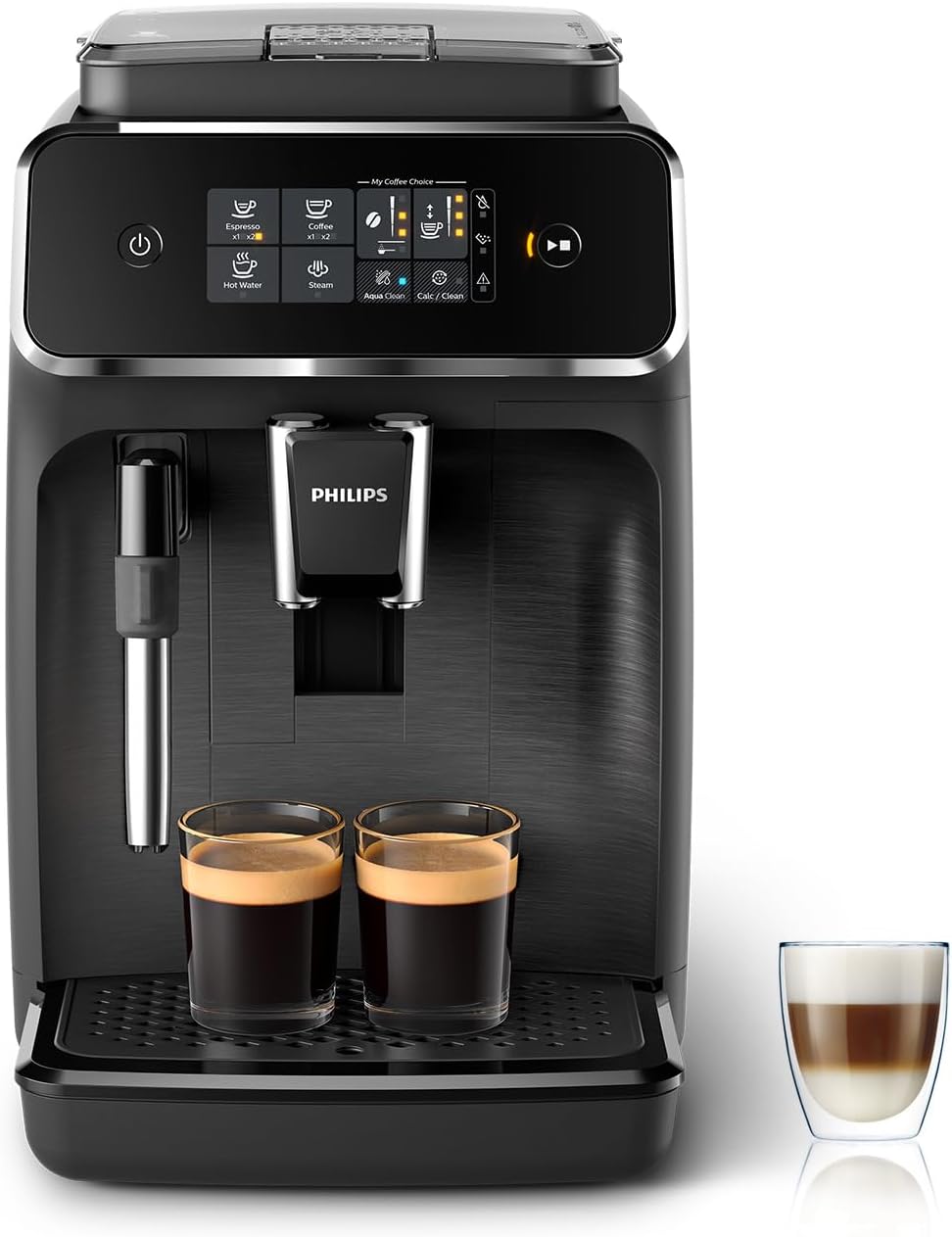 Philips 2200 Series Espresso Machine - Coffee Machine with 12-Step Grinder Setting, Touch Screen, Automatic Descaling, My Coffee Choice and Milk Frother for Cappuccino (EP2220/10)