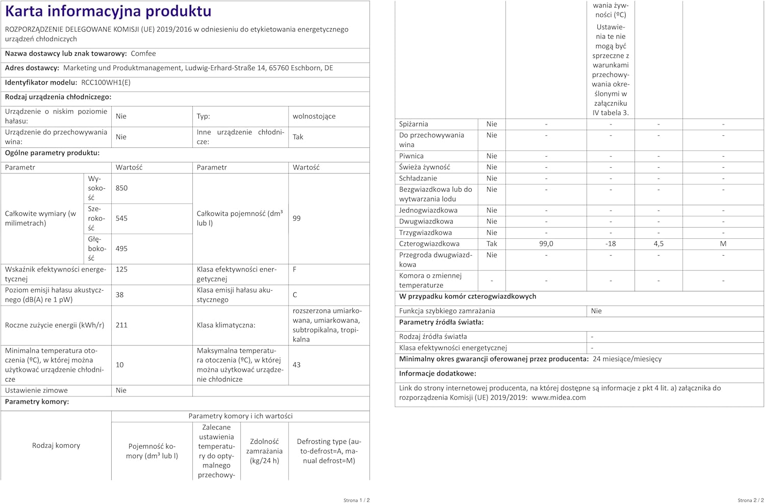 Comfee RCC100WH2(E) Freezer/169kWh/Year/85cm High/99L/38dB/Low Volume/High Efficiency D-Shaped Tube/Suitable for Different Use Scenarios/Adjustable Temperature Controller/White