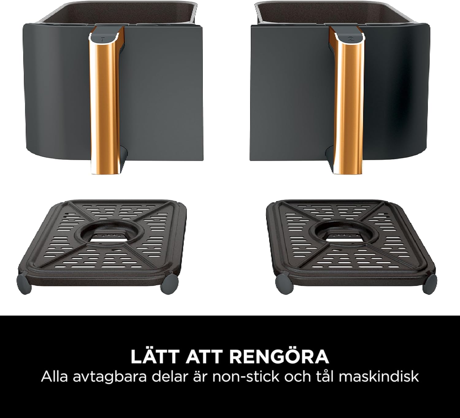 Ninja Foodi MAX Double Zone Air Fryer, Tongs, 2 Drawers, 9.5L, 6-in-1, Usually No Oil, Air Fryer, Maximize Crisp, Roast, Bake, 8 Serves, Nonstick Dishwasher Safe Baskets, Copper/Black AF400EUCP