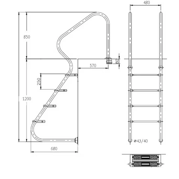 Stege för pool Mountfield Komfort i rostfritt stål 4 steg