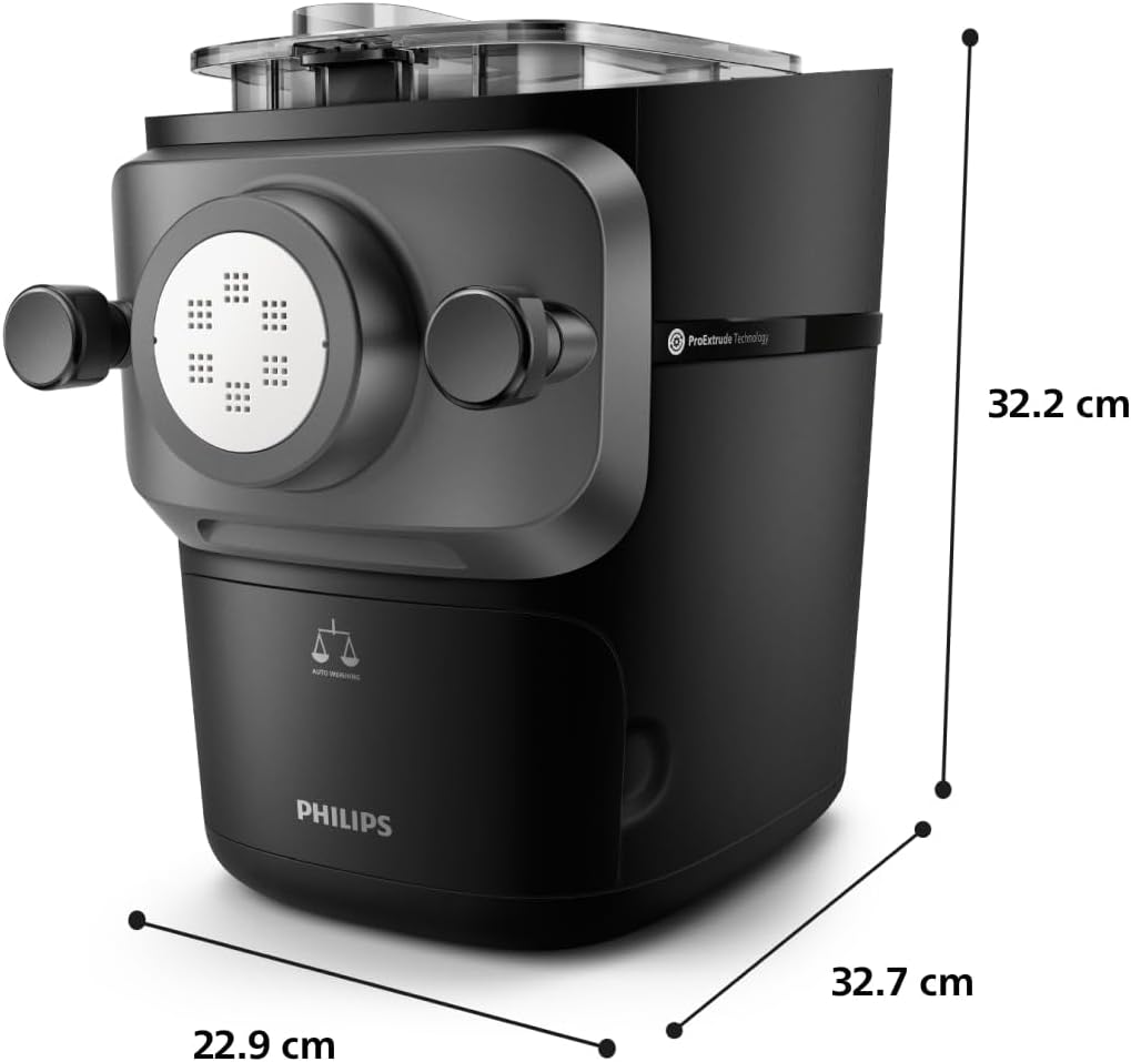 Philips 7000 Series Pastamaskin, Automatisk Integrerad Vägningsteknologi, ProExtrude-teknik, 8 Formskivor, Enkel Rengöring, Upp till 8 Portioner, Svart (HR2665/93)