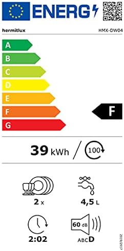 Hermitlux Mini-diskmaskin, diskmaskin, kan användas med kran eller utan kran, bredd 43 cm, rymmer 4 uppsättningar, lämplig för camping, 175 kWh/år, vit