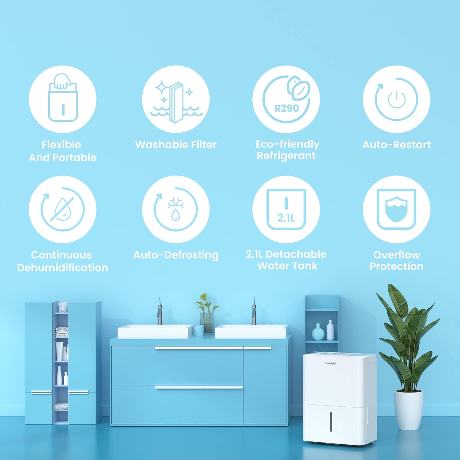 Comfee MDDP-30DEN7 Dehumidifier 30L/ 24h Room Dimensions approx 180 m³ (72 m²)