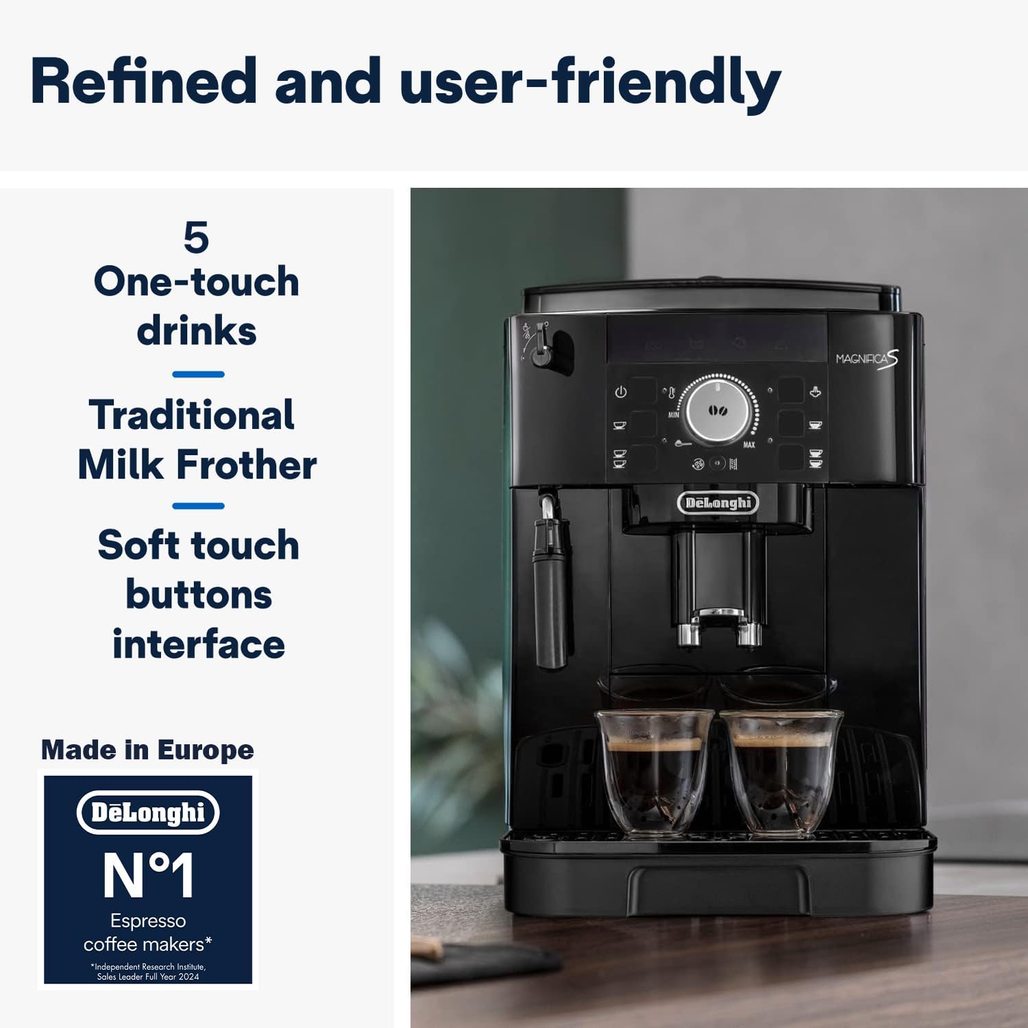 De'Longhi Magnifica S, Automatisk Kaffemaskin från Böna till Kopp, Espresso- och Cappuccinomaskin, ECAM22.110.B, Svart