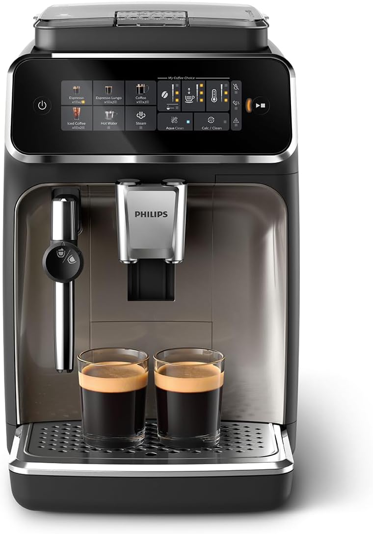 Philips 2200 Series Espresso Machine - Coffee Machine with 12-Step Grinder Setting, Touch Screen, Automatic Descaling, My Coffee Choice and Milk Frother for Cappuccino (EP2220/10)