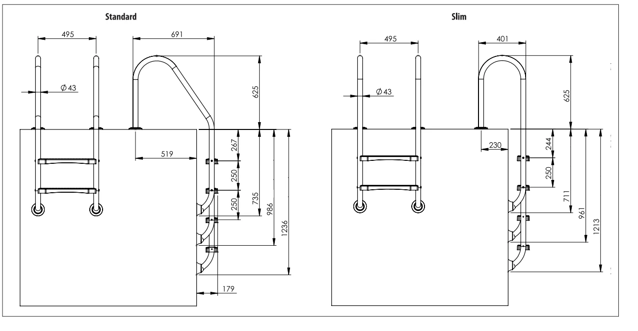 Stege för pool Mountfield Standard rostfri stål 2 steg