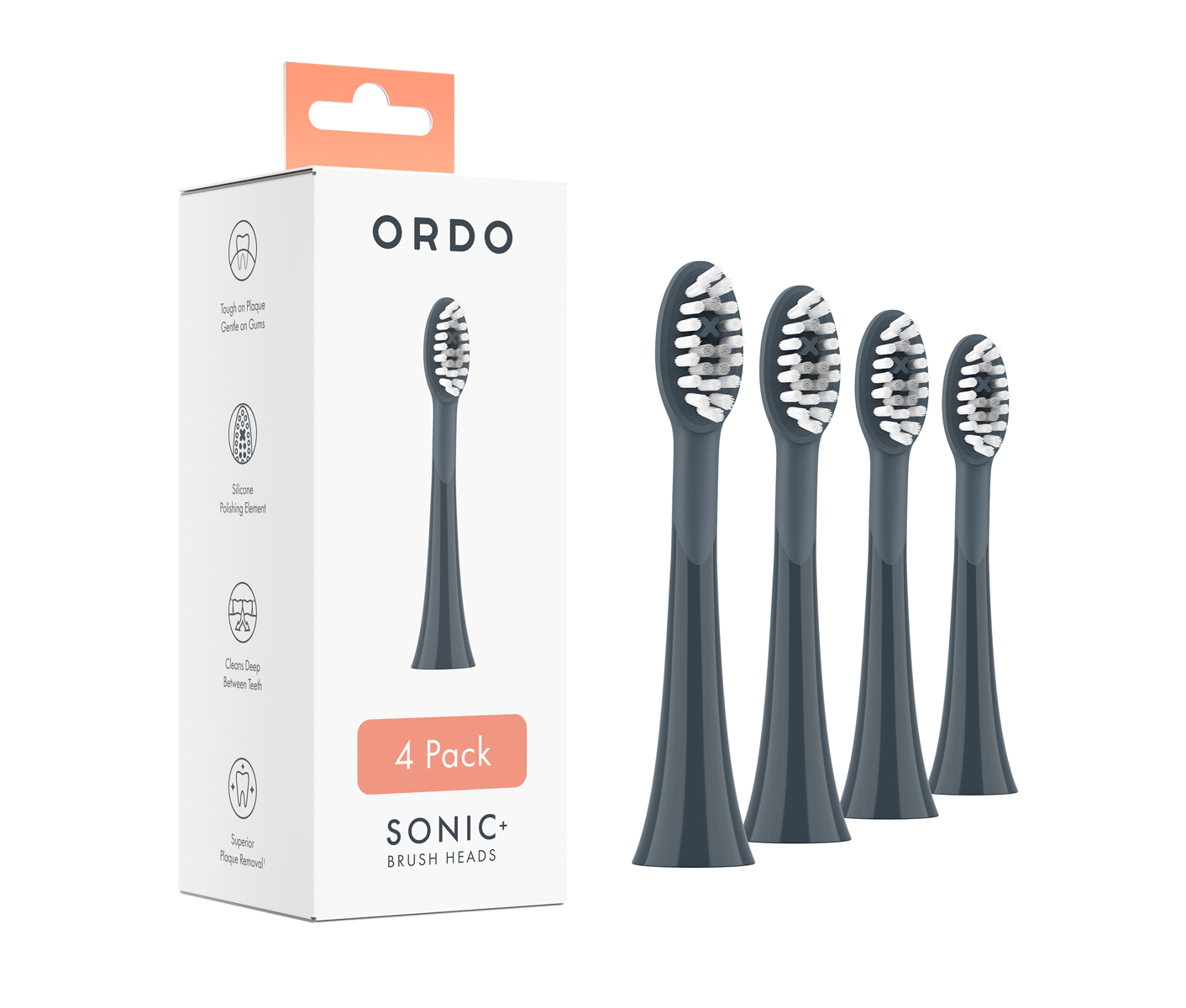 ORDO Sonic+ Brush Heads - Charcoal Grey - 4-pack