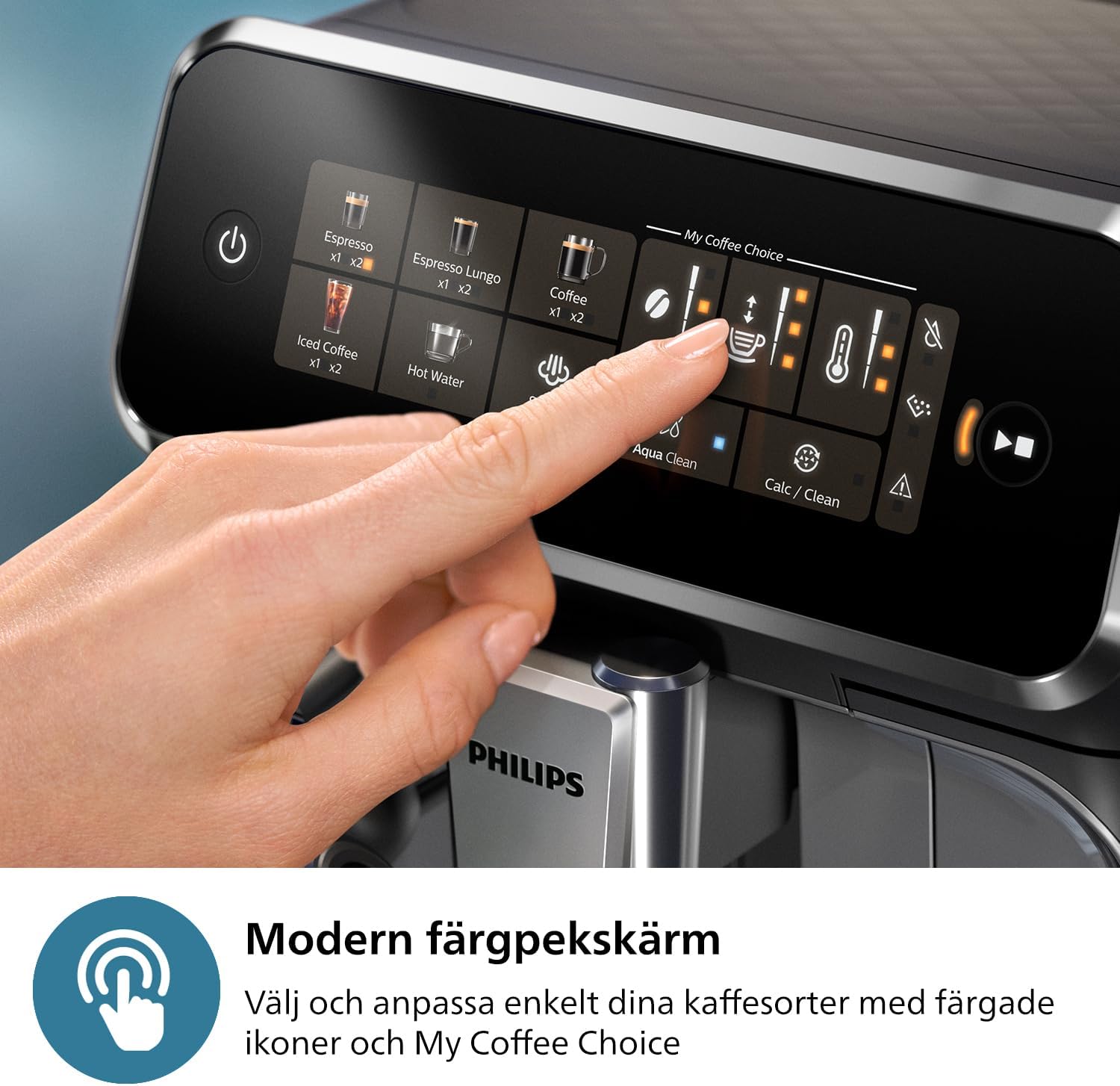 Philips 2200 Series Espresso Machine - Coffee Machine with 12-Step Grinder Setting, Touch Screen, Automatic Descaling, My Coffee Choice and Milk Frother for Cappuccino (EP2220/10)