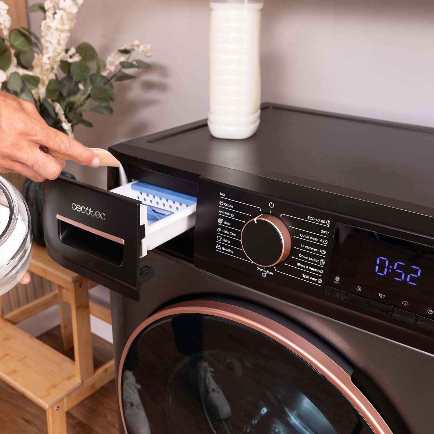 Cecotec 9 kg Bolero Dresscode 9610 Inverter Steel A. 2 000 W, 1 400 rpm, ångfunktion, inverter Plus-motor, 15 program, optimerar vattennivån och tvättiden