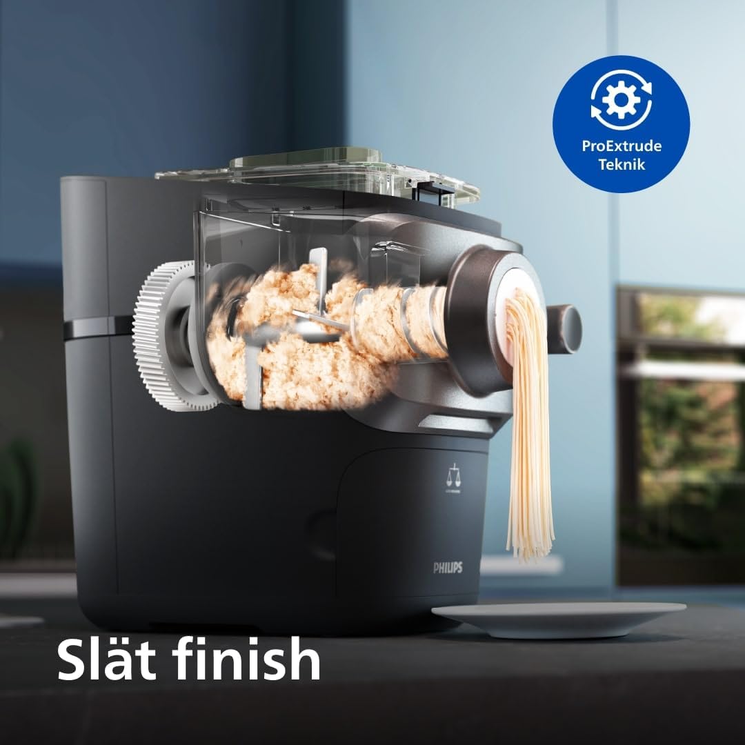 Philips 7000 Series Pastamaskin, Automatisk Integrerad Vägningsteknologi, ProExtrude-teknik, 8 Formskivor, Enkel Rengöring, Upp till 8 Portioner, Svart (HR2665/93)