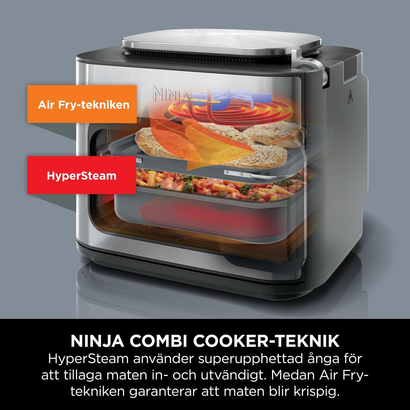 Ninja Combi 12-in-1 Multicooker, Oven & Air Fryer, 12 Cooking Functions, Family Large Meals in 15 Minutes*, Includes Baking Tray, Pan, & Recipe Book, Grey, SFP700EU