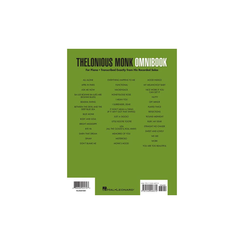 Hal Leonard Thelonious Monk Omnibook Piano – Thomann Ireland