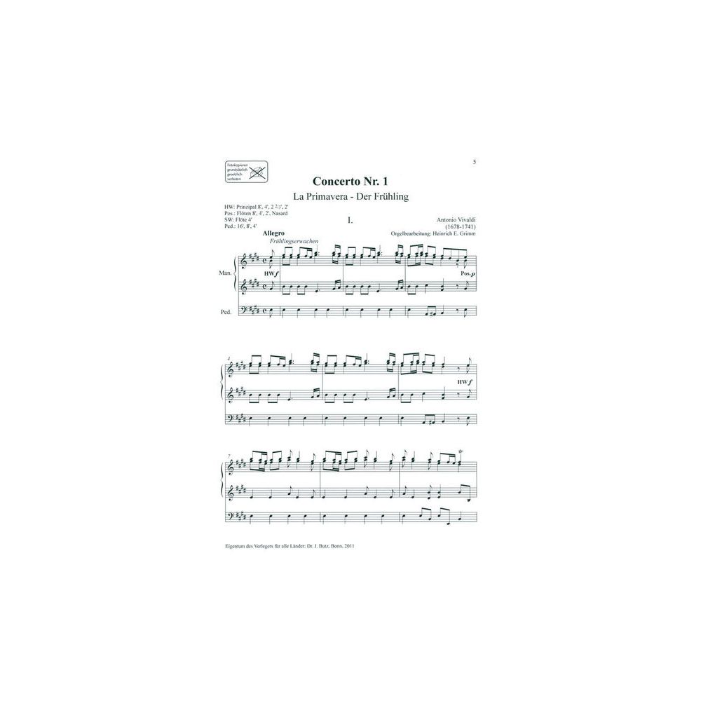 Dr. J. Butz Musikverlag Vivaldi 4 Jahreszeiten Orgel – Thomann Ireland