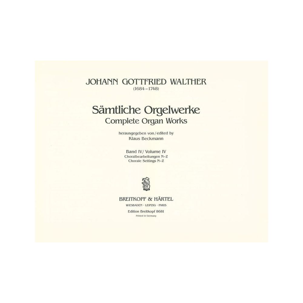 Breitkopf & Härtel Walther Sämtliche Orgelwerke 4 – Thomann Ireland