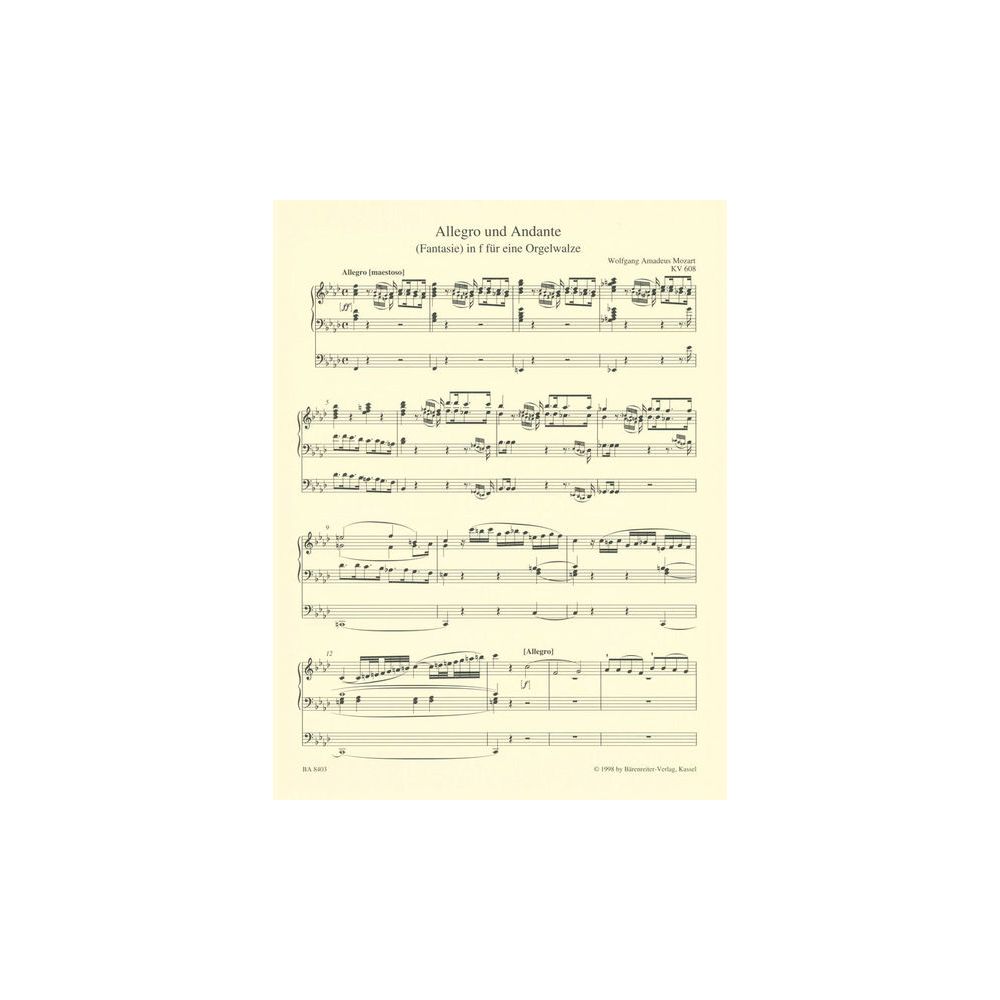 Bärenreiter Mozart Werke for Orgel – Thomann Ireland