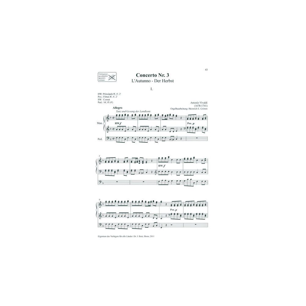 Dr. J. Butz Musikverlag Vivaldi 4 Jahreszeiten Orgel – Thomann Ireland