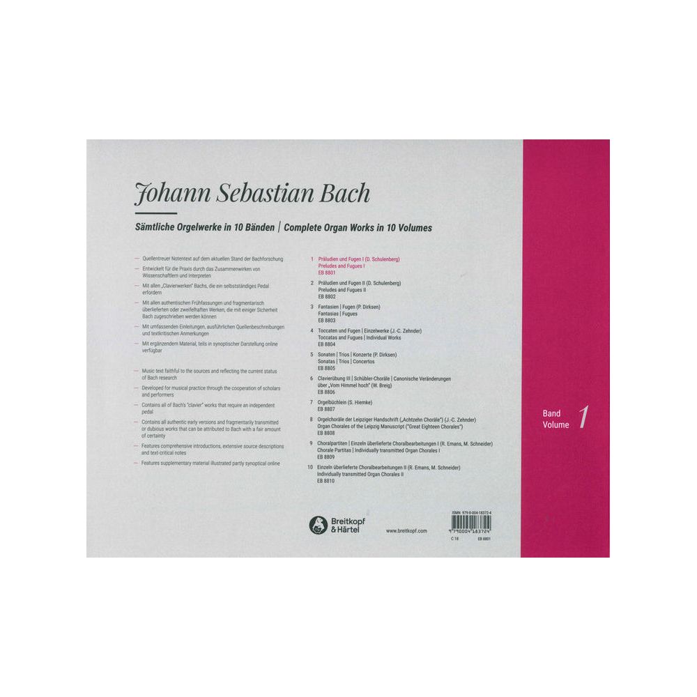 Breitkopf & Härtel Bach Sämtliche Orgelwerke – Thomann Ireland