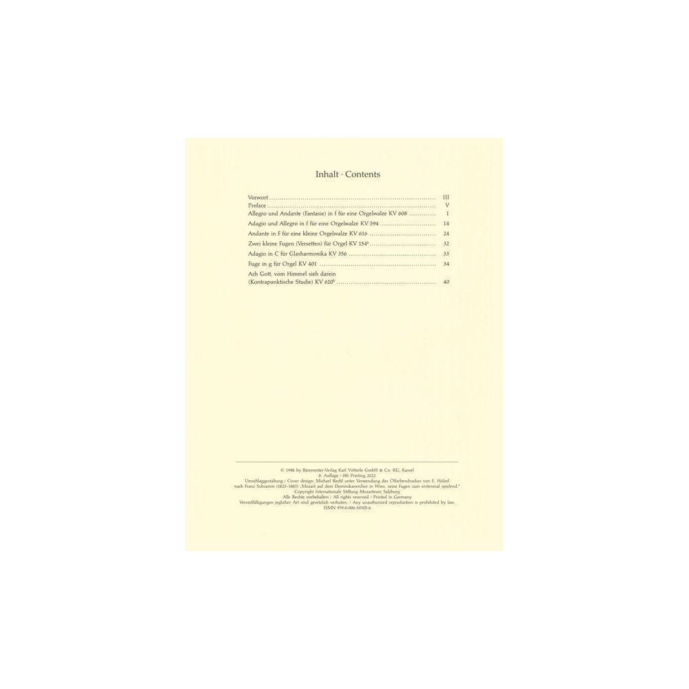 Bärenreiter Mozart Werke for Orgel – Thomann Ireland