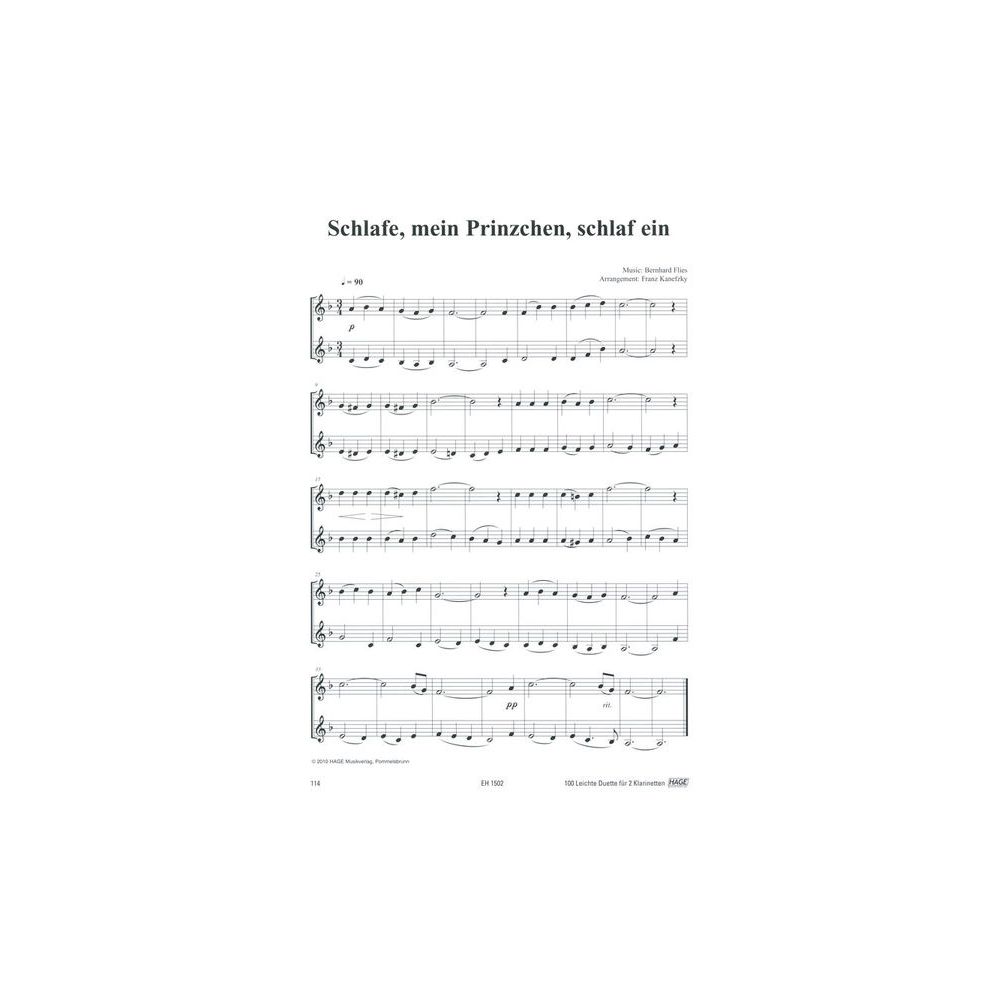 Hage Musikverlag 100 Leichte Duette Klarinette – Thomann Ireland