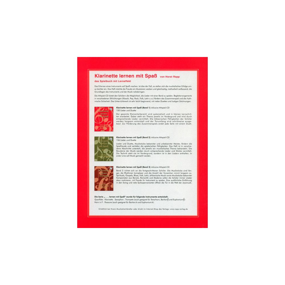 Horst Rapp Verlag Klarinette lernen mit Spaß 1 – Thomann Ireland