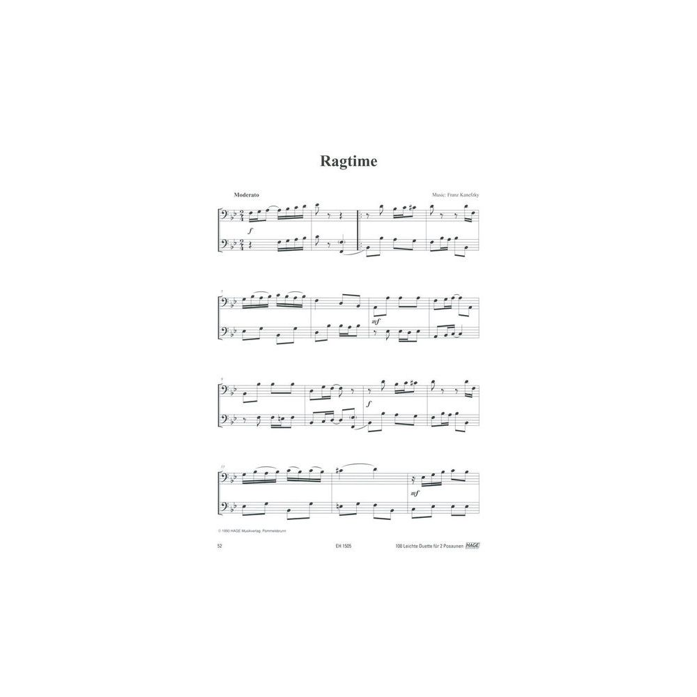 Hage Musikverlag 100 Leichte Duette Posaune – Thomann Ireland