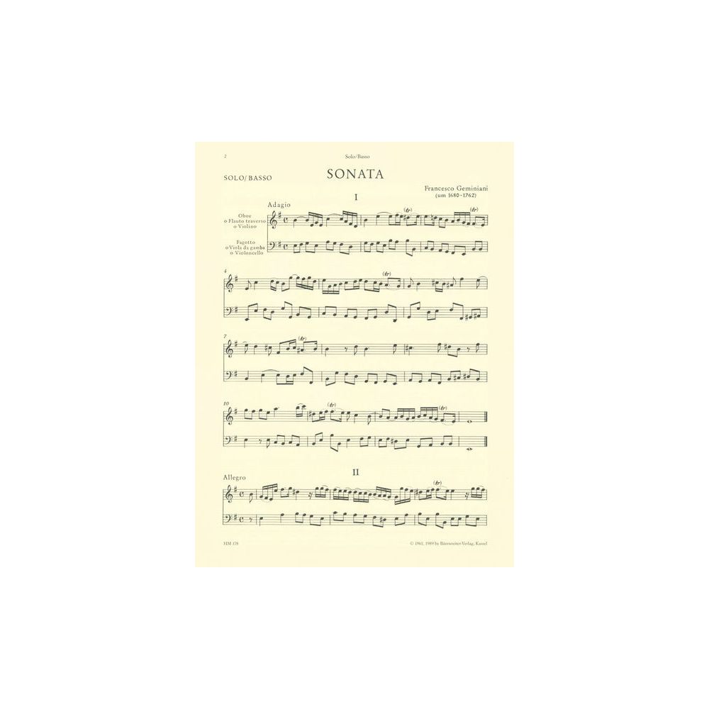 Bärenreiter Geminiani Sonate e