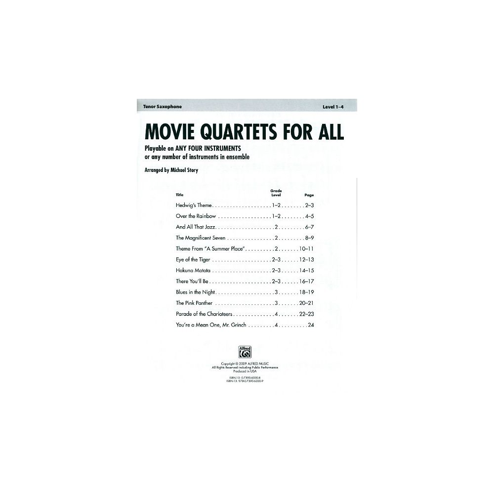 Alfred Music Publishing Movie Quartets for All T