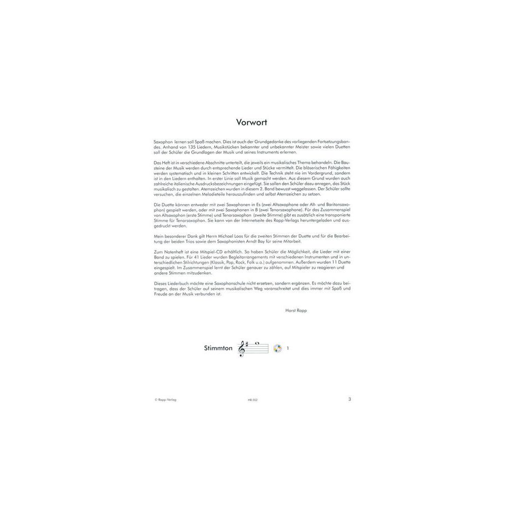 Horst Rapp Verlag Saxophon Lernen mit Spaß 2 – Thomann Ireland