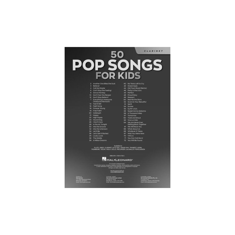 Hal Leonard 50 Popsongs for Kids Clarinet – Thomann Ireland